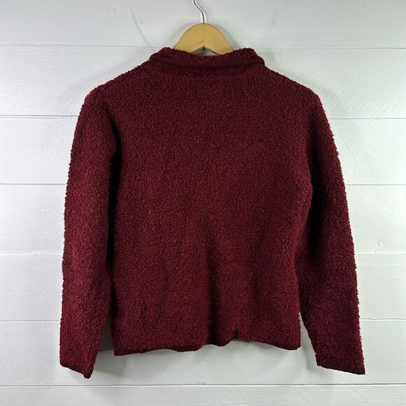 WORTHINGTON Maroon Burgundy Button Up Teddy Acrylic Wool Cardigan Petite Small - Picture 2 of 9